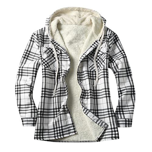 Veste d'hiver ample en peluche à carreaux et à capuche pour homme, couleur blanche, taille M