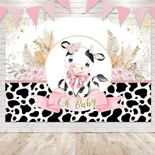 Holy Cow Baby Shower Backdrop - 7x5ft Boho Cow Print Photography Background For Girls