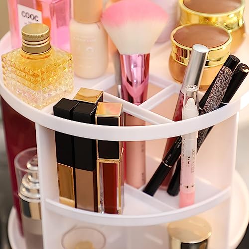 Image of HOUSE OF VIPA 360 Rotating Makeup Organizer, Acrylic DIY Adjustable Bathroom Makeup Carousel Spinning Holder Rack, Large Capacity Cosmetics Storage Box Vanity Countertop (White)