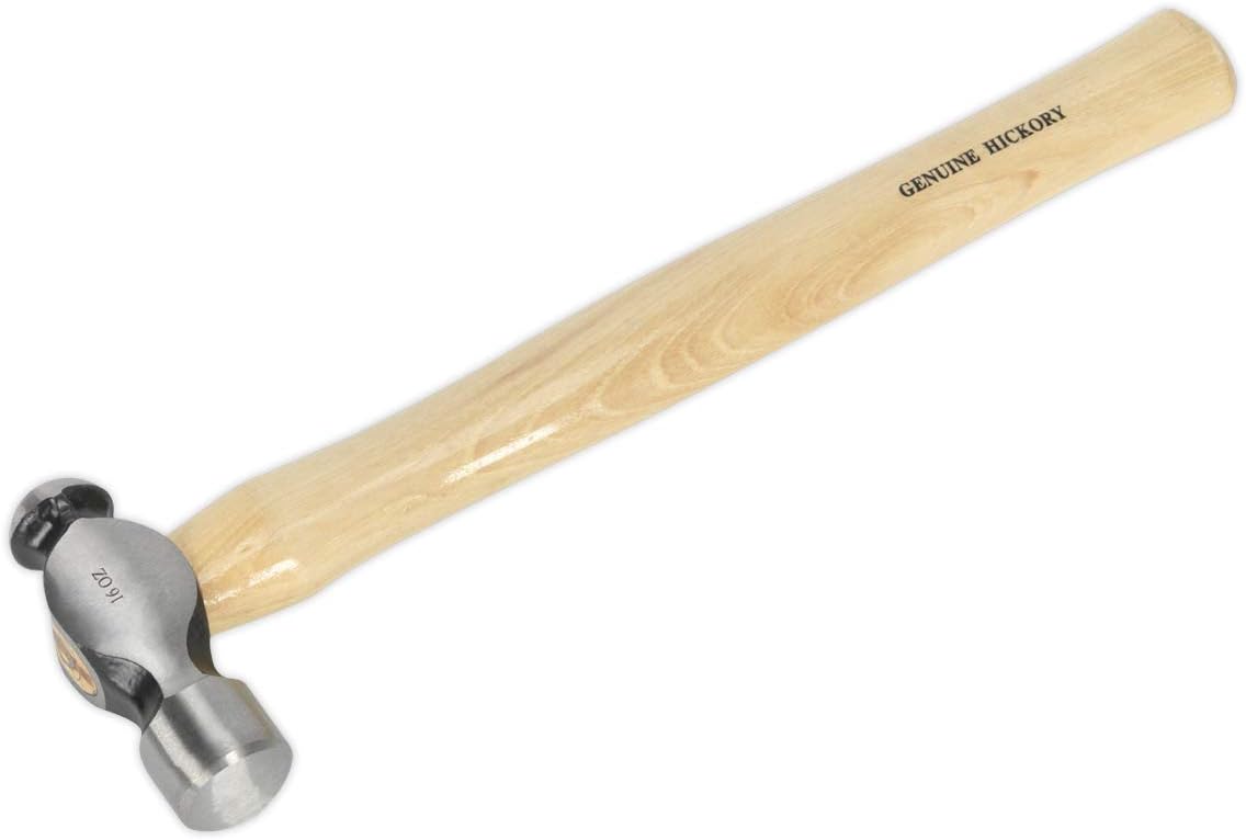 Sealey BPH16 1 lb Ball Pein Hammer with Hickory Shaft, Silver