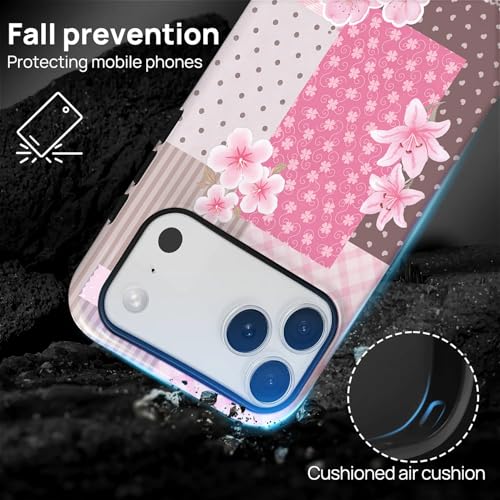 Coque antichoc iPhone 17 Pro Max durable avec motif patchwork de fleurs japonaises - 4