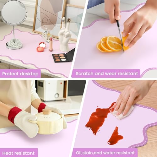 Image of Leather Desk Mat, XXL Large 31.4x15.7in Scalloped Gaming Mouse pad,Non-Slip Rubber Base Keyboard Pad Mousepad for Laptop Computer Game Home Office,Waterproof and Oilproof Desktop Mat I Pink