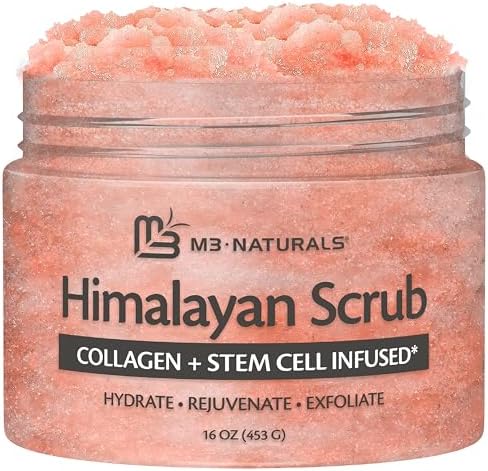 Himalayan Salt Scrub, Face, Foot, and Body Exfoliator with Collagen and Stem Cells, Exfoliating Scrub for Toning, Cellulite, and Skin Care by M3 16 fl oz