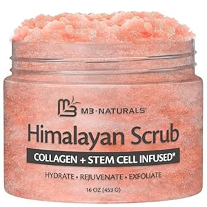 Himalayan Salt Scrub, Face, Foot, and Body Exfoliator with Collagen and Stem Cells, Exfoliating Scrub for Toning, Cellulite, and Skin Care by M3 Naturals 16 fl oz