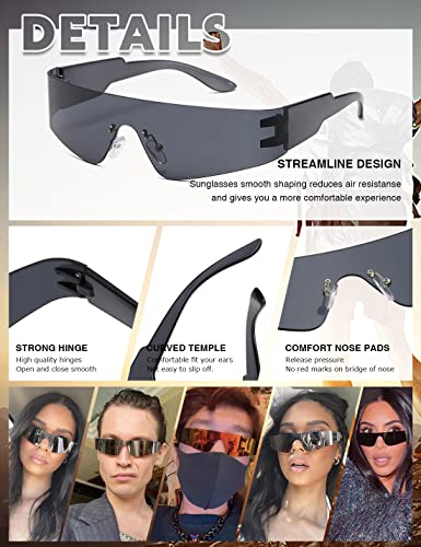 MASDUN Trendy Rimless Futuristic Wrap Around Sunglasses Women Men,Cyberpunk Visor Shades Fashion Sun Glasses (3 Pack)3
