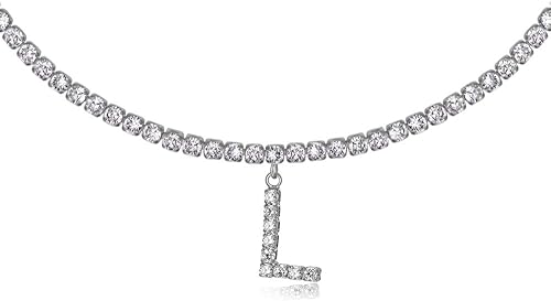 Collar con dije de letra, chapado en oro de 14quilates, cadena de tenis con inicial, gargantilla brillante con circonia cúbica para mujer
