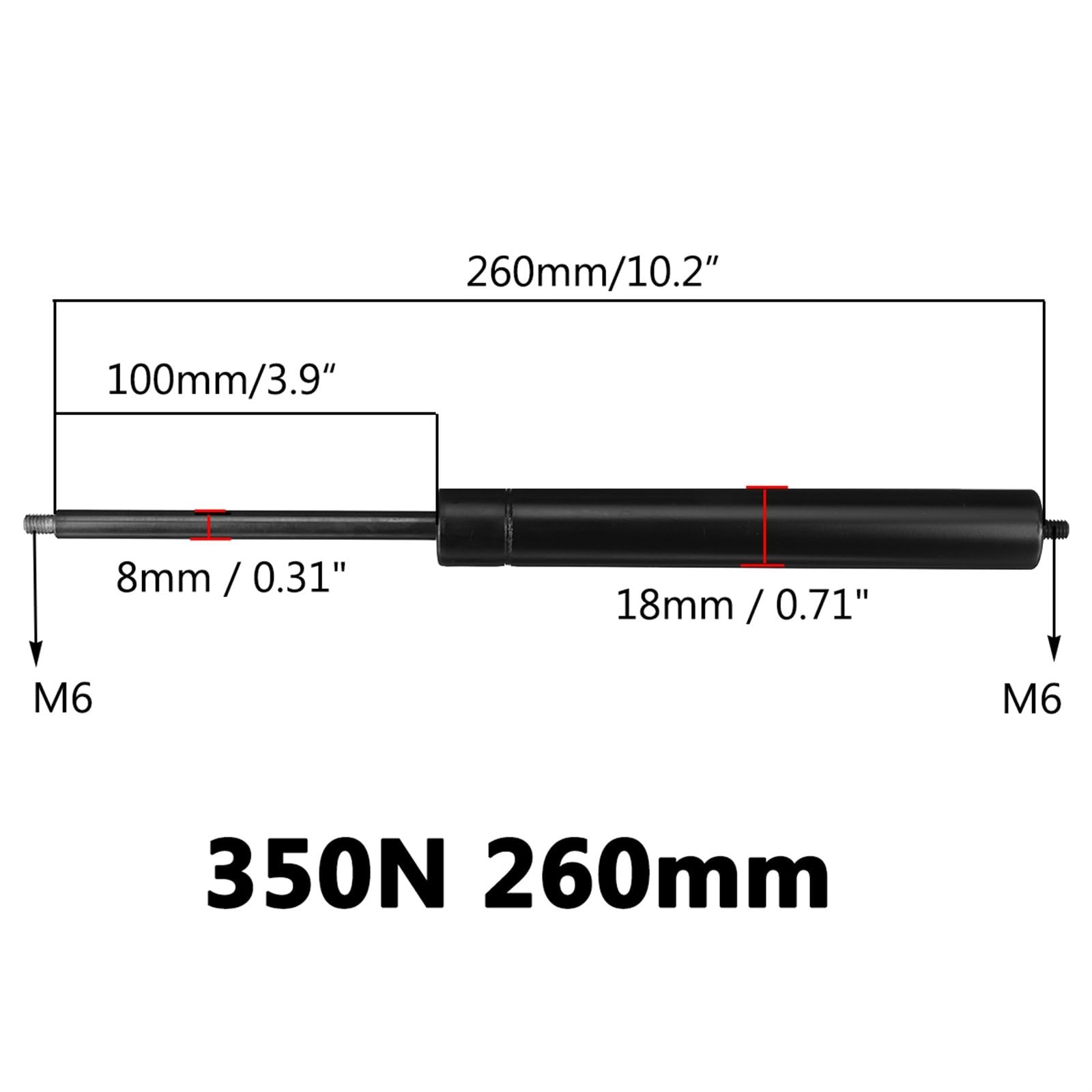 Hydrauliczne sprężyny gazowe 350 N, 260-660 mm, 8 mm, do tylnej klapy, kampera, autobusu, przyczepy kempingowej, bagażnika