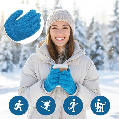 Grevosea 2 Pairs Microfiber Gloves - Household Cleaning, Plant Dusting, Washable Reusable Mittens for Plants, Cars, Blinds, Furniture and Small Objects (Sky Blue, Blue) - Thumbnail 3