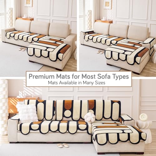 Image of HOKIPO 'Moderna Curves' All Season Sofa Cover Mat for 1 /2 /3 Seater & L Shape Sofa. Make Your Own Sofa Cover Set, Anti-Slip Mat Length 90(D) x 170(L) cm, Oyster Beige (AR-6125-BGE)