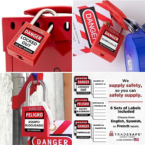 Image of TRADESAFE Lockout Tagout Locks Set with Master Keys - 10 Red Loto Locks Keyed Different, 2 Keys Per Lock, Lockout Locks for Electrical Lockout Tag Out Kits