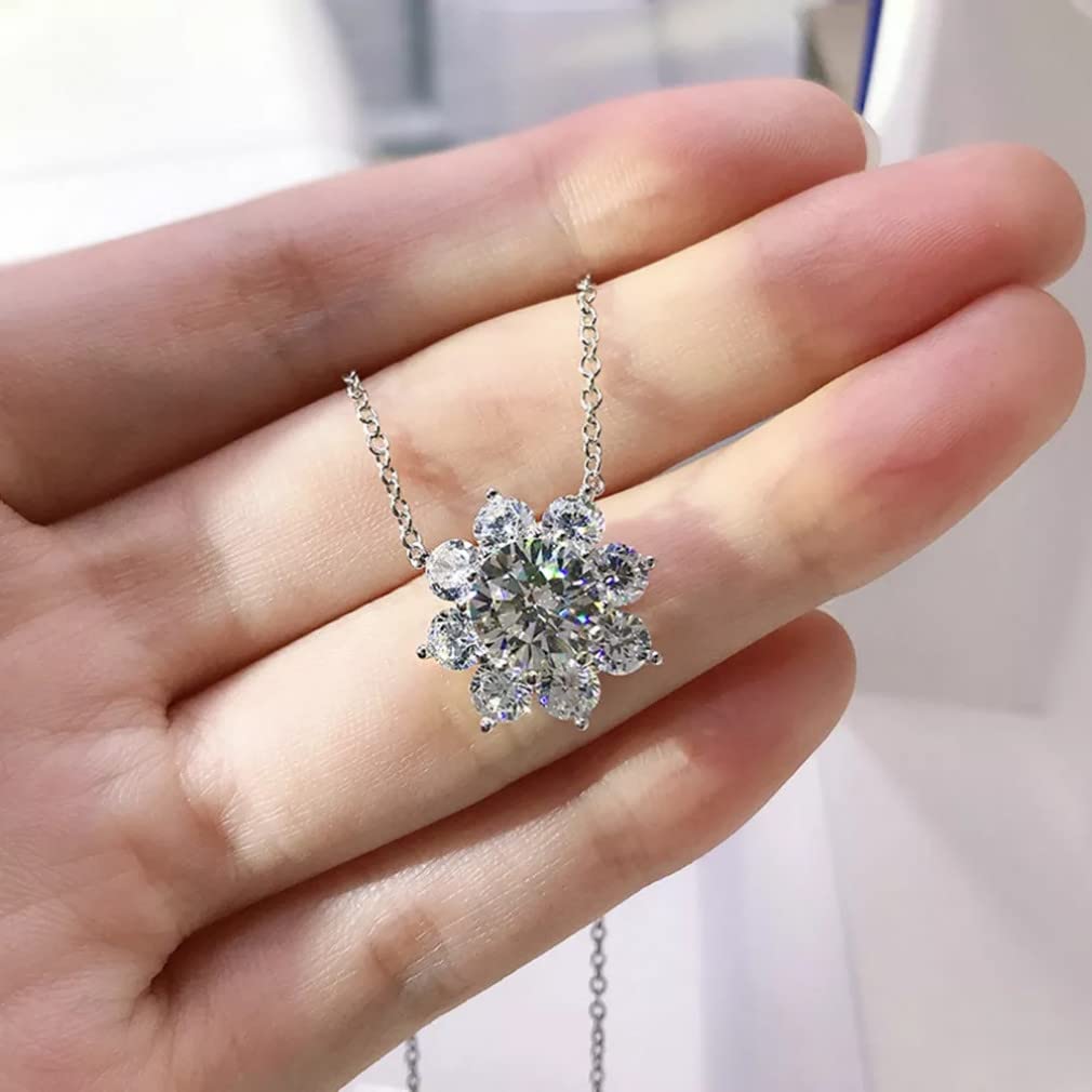 Collar con Colgante de Flores de Boda de Piedras Preciosas de moissanita de 8 MM de Plata de Ley 925 para Mujer, Regalo de joyería Fina
