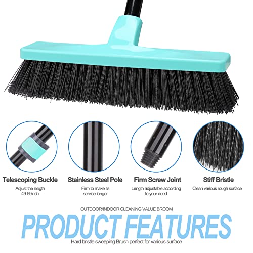 Push Broom Stiff Bristles Outdoor Broom With Telescopic 59" Long Handle For Cleaning Scrubbing Deck Driveway Yard Patio Garage Concrete Wood Stone Tile Multi-Surface Floor #TOP1