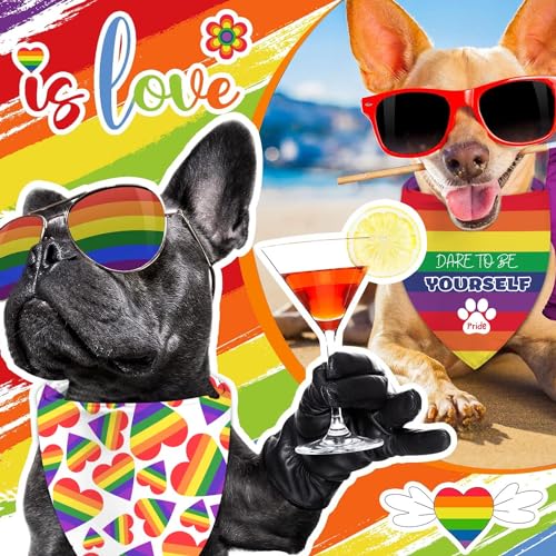 Pride Dog Bandanas, LGBT+ Rainbow Holiday Party Adjustable Pet Decorations 2 Pack Triangle Bibs Cat Scarf Set — view 2