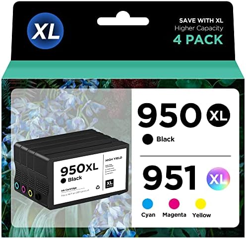 950XL 951XL High-Yield Ink Cartridges Combo Pack, Replacement for HP 950 951 XL 950XL 951XL Ink Cartridges, Larger Capacity, Works with OfficeJet Pro 8600 8610 8620 8625 Printer (4 Pack, 1BK/1C/1M/1Y)