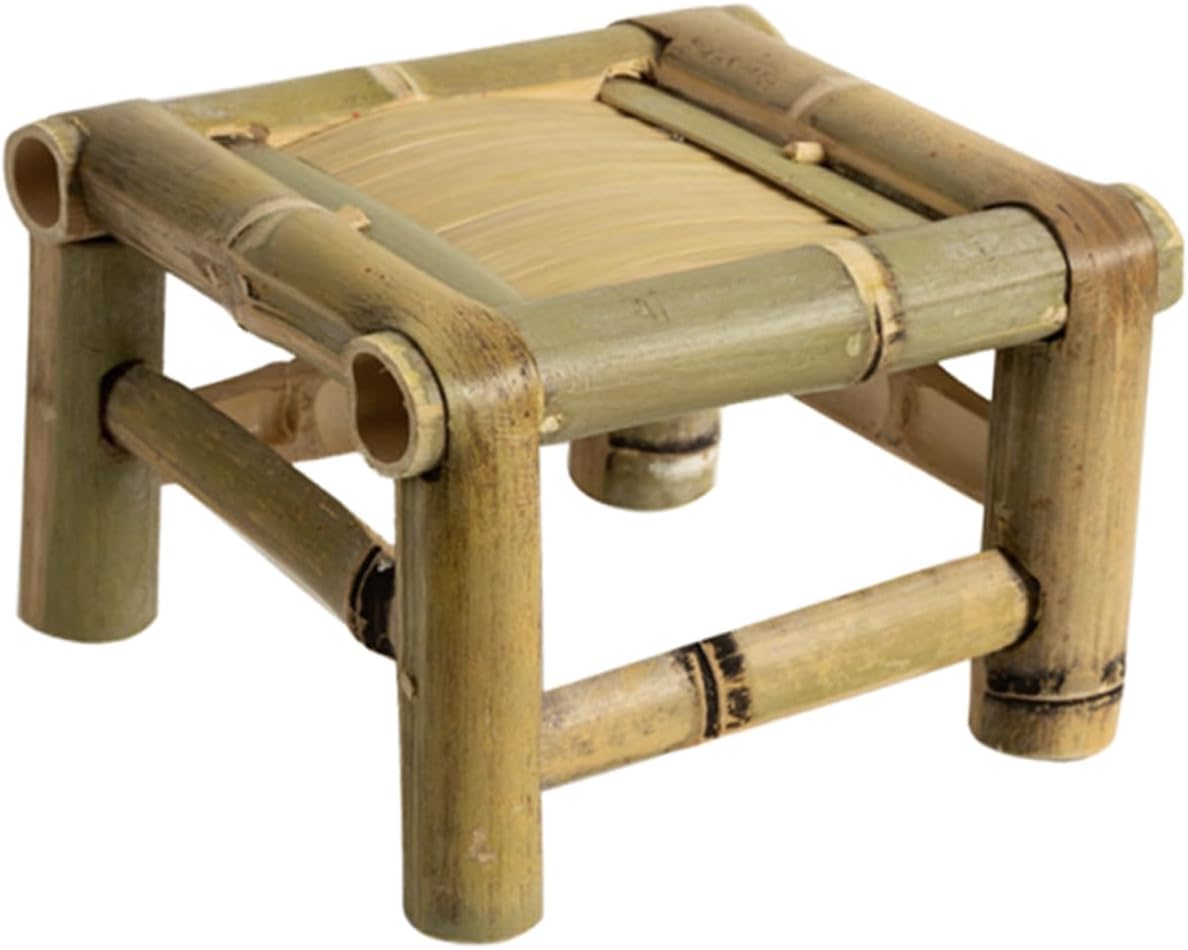 Ciieeo Bamboo Stool for Home Use Vintage Design Sitting Stool for Bathroom Kitchen Summer Relaxation Natural Bamboo Material Compact High Wide Long