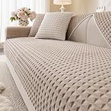 Aucrovee Soft Plush Plaid Couch Cover Washable, Non Slip Fleece Sectional Sofa Covers for 3 Cushion Couch Sofa L Sharped Sofa Slipcover for Pets, Furniture Protector (1 PCS 36'x63' Coffee)