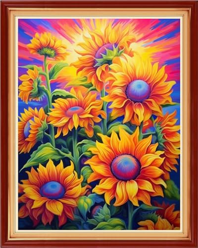 Image of Findvoor Stamped Cross Stitch Kits for Beginner Embroidery Kits for Beginners Adults DIY 11CT Cross Stitch Patterns Needlepoint Kits Crossstitching Kits-Magic Sunflower 16x20 inch