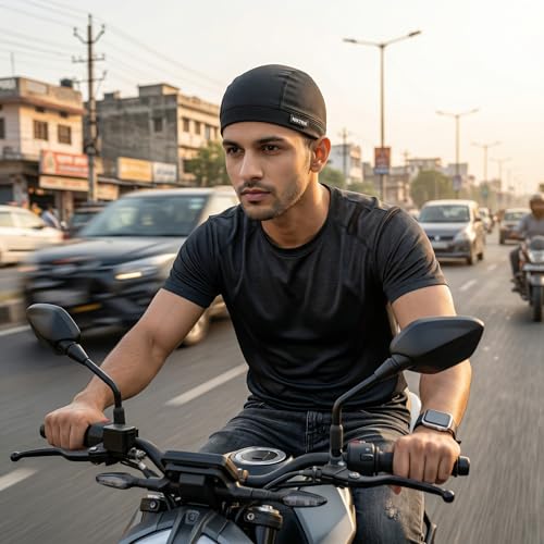 Image of Unisex Helmet Skull Cap for Bikers & Cyclists, Polyester Head Cap, Hair Inner Helmet Cap for Men, Sweat Cooling Beanie Cap, Skull Mask for Summer, Bike Accessories