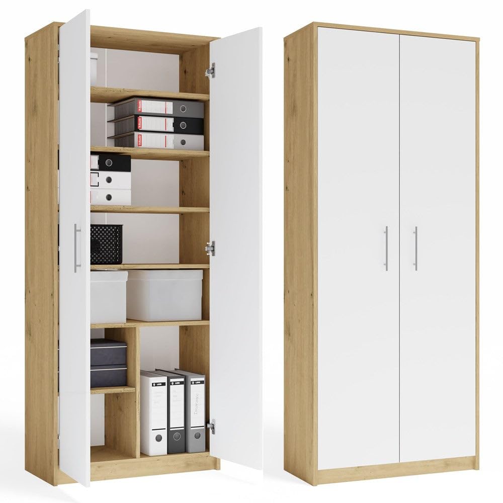 CDF Libreria Con Ante Scaffale Colonna Ufficio Rovere Artisan/Bianco