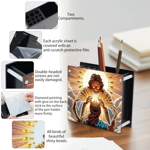 Image of DIY 5D Diamond Painting Pen Holder - Christian Religious Scene Pencil Holder for Spiritual Decor, Decorative Diamond Art Organizer for School, Office, and Home