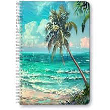 Spiral Notebook,Double-Wire Spiral College Lined Journal Composition School,College & Office Supplies,100 Pages,5.71x 8.26 in - Beautiful Beach with Palm Trees And Turquoise Water