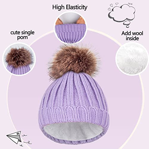 Kids Winter Knit Beanie Hat Scarf and Gloves Set for Girls Boys with Pompom2