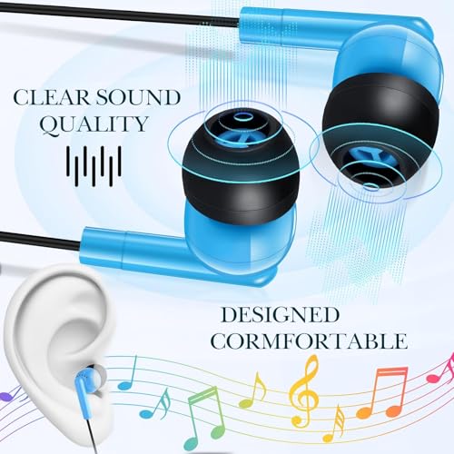 Image of Kanayu 100 Pack Wired Earbuds Bulk for Classroom, 3.5MM No Mic,Blue