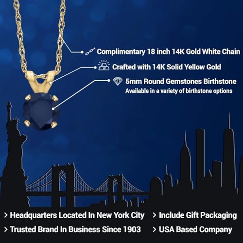 Gem Stone King 14K Yellow Gold Round 5MM Gemstone Birthstone Solitaire Pendant Necklace | Gold Necklace for Women | With 18 Inch 14K Yellow Gold Chain | Fine Jewelry Gifts for Her Mom Women Wife2