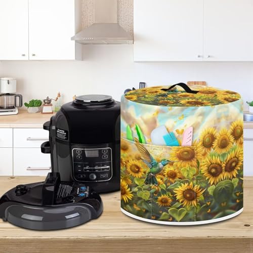 Image of Cozeyat Sunflower Hummingbird Dust Cover with Pockets for 3 Quart,Insulated Pressure Cooker Cover Air Fryer Dust Cover