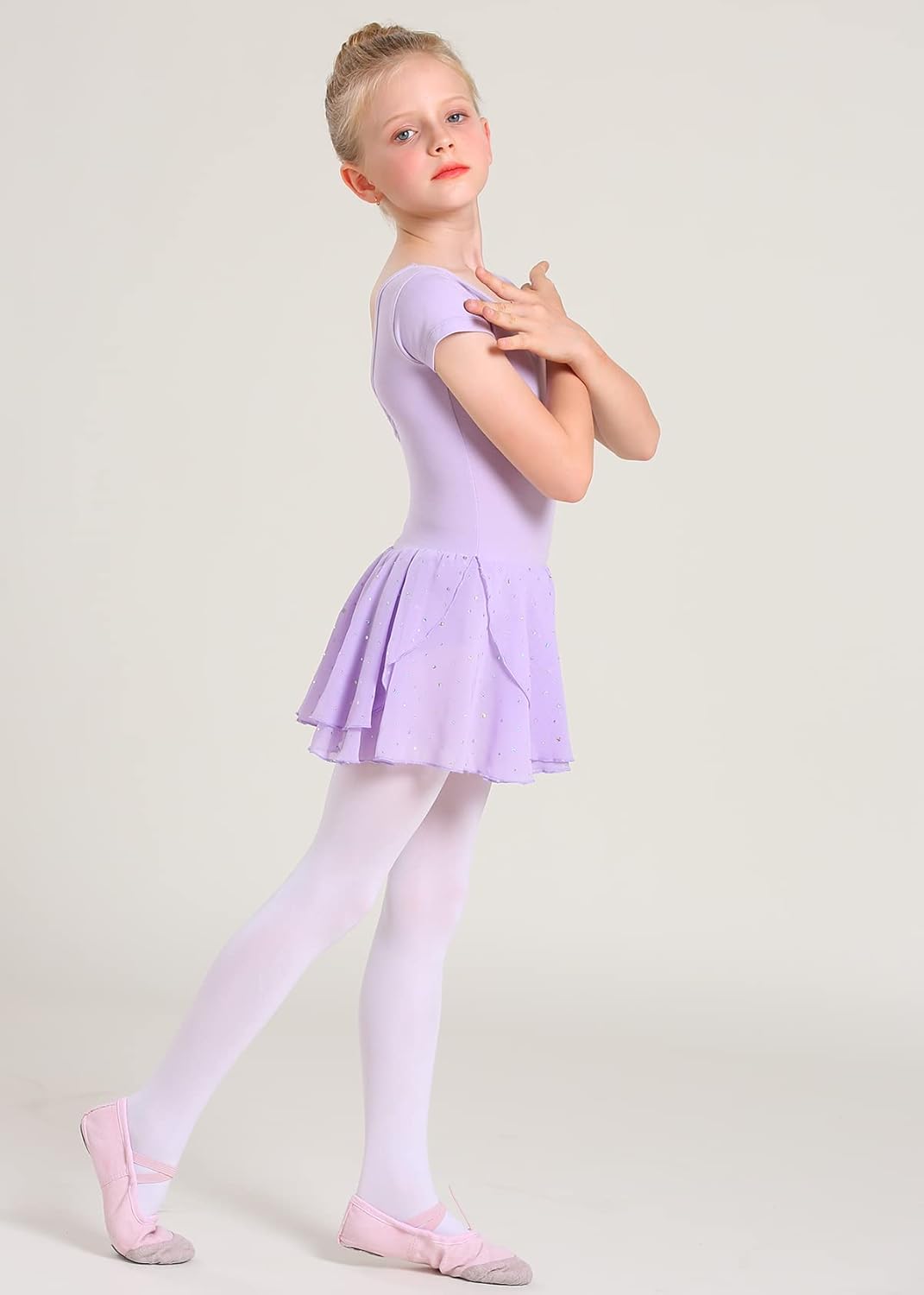 danswan Toddler Girls Long Sleeve Ballet Leotards Dance Dresses Tutu Outfit Ballerina with Glitter Skirt - Image 3