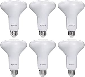 PHILIPS LED 65W BR30 6-Pack Ultra Definition Soft White (2200K) 650 Lumen (7.5W = 65W) Dimmable Flicker-Free Light Bulbs