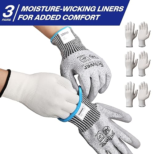 Schwer 3 Pairs Cut Resistant Gloves Ansi A6 Cut Proof Work Gloves, Touchscreen, With 3 Pairs Liners, For Men And Women Used To Woodworking, Glass Cutting, Construction, Cargo Handling, Car Repair（L） #TOP3