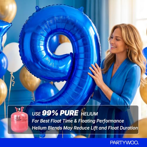 Image of PartyWoo Royal Blue Number 9 Balloon 40 Inch 25pcs Blue Star White Gold