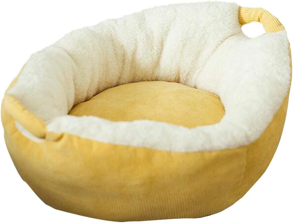 Pet Cat Beds Plush Round Basket Style Washable Dog Bed for Small Dogs (M, Yellow)