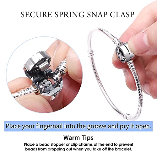 Kunsir Charm Bracelet Fit Charms- 925 Sterling Silver Basic Snake Chain Bracelet For Women Girls, Iconic Bracelet With Magnolia Bloom Charm Cubic Zirconia Sparkling Round Clasp Charm Clear Cz #TOP5