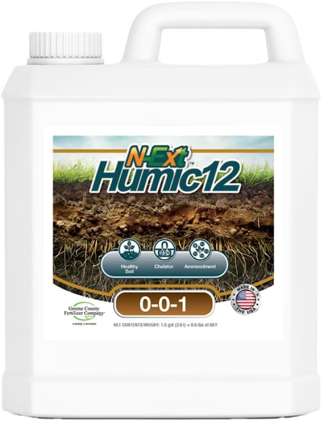 12% Humic Acid for Lawns Bio-Stimulant Liquid Fertilizer - 1 Gallon Covers 14,222 Square Feet - Increased Root Growth, Nutrient Uptake and Soil Structure
