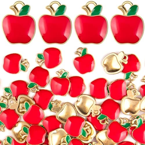 Joez Wonderful 40pcs Apple Pendant Charm, Apple Shape Alloy Enamel Fruit Pendants Beads for DIY...