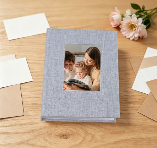 Álbum de fotos 4x6, paquete de 2 unidades, cubierta de lino gris con ventana frontal, álbum vertical para bodas, familia, aniversarios, bebés, vacaciones y Día del Padre miniatura 2