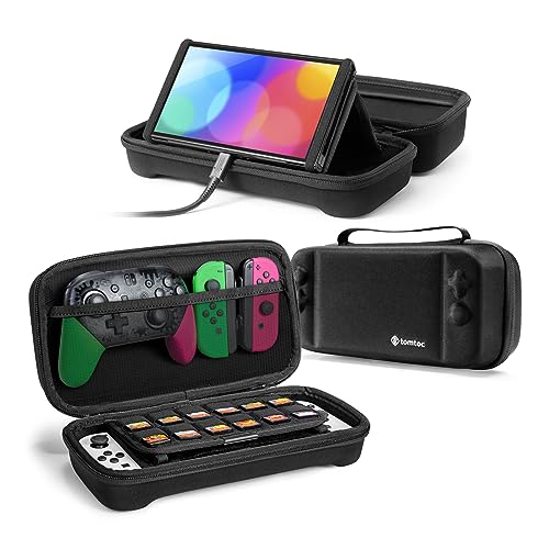Bild von tomtoc Tasche Hülle für Nintendo Switch/Nintendo Switch OLED Modell, Protective Hard Case Tragetasche für Switch Konsole, 24 Spiele, Pro Controller, Netzteil und Zubehör, Schwarz L