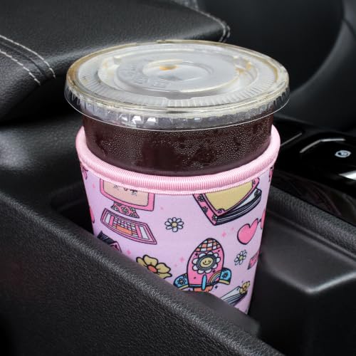 Image of 3 Pack Reusable Iced Coffee Sleeves - Xumbtvs Insulator Sleeve for Cold Beverages, Neoprene Coffee Cup Holder (Pink Patterns)