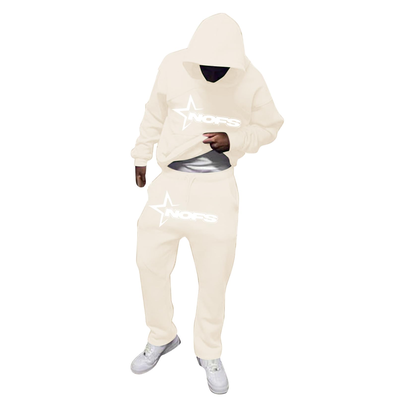 Trainingsanzug Herren NOFS Tracksuit 2 Teilig Y2k Hoodie und Sporthose Baggy Jogginganzug Hip Hop Streetwear Buchstaben Druck Sport Freizeitanzug Atmungsaktiv Hausanzug Geschenk Junge Papa Freund