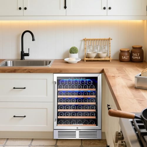 Image of BODEGA 24 Inch Single Zone Wine Fridge with App Control, Holds 52 Bottles | 41 F to 68 F Temperature Range, Noise Level Below 42 dB, Activated Carbon Air Filter, Built-in or Freestanding Installation