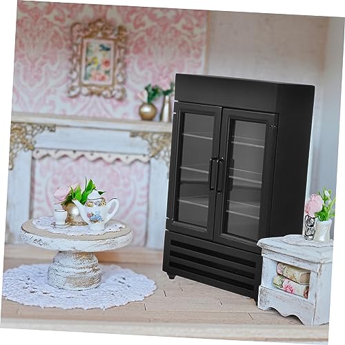 Operitacx Miniatuur Eten En Spelen Dubbele Deur Koelkast Mini Model Vriezer 1:12 Minuten Ob11 Poppenhuis Poppenhuis Speelhuis (zwart) Keuken Speelkast Mini-huis Poppen Benodigdheden Houten - Afbeelding 6