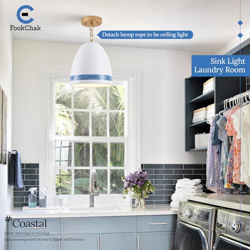 FookChak Coastal White Pendant Light Metal Dome Kitchen Island Pendant Lighting with Chain 10in Large Pendant Hanging Light Over Dining Table, Beach Ceiling Pendant Lights for Entryway Hallway - Image 5