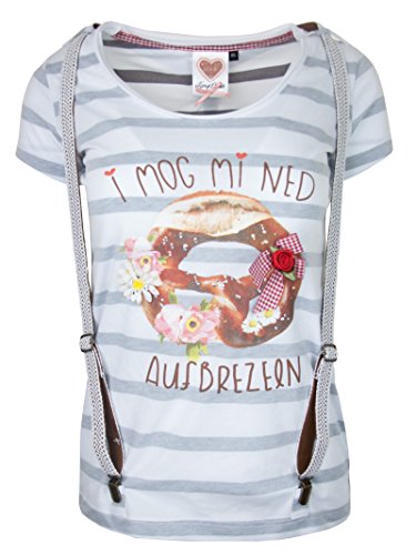 MarJo Damen Trachten T-Shirt Verena (XS, grau/weiß)