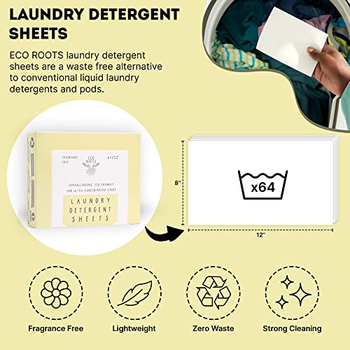 Eco Roots Laundry Detergent Sheets 64 Loads | Eco Friendly Unscented Sheets, Laundry Sheet, Liquidless Travel Size Laundry Strips Detergent, Washer Sheets, Zero Waste Plastic Free Sustainable Products #TOP1