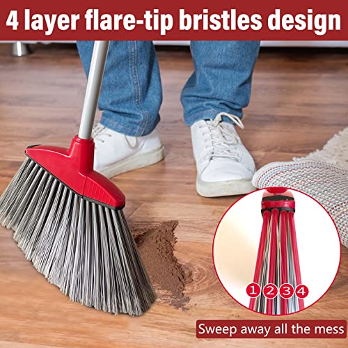 Heavy-Duty Outdoor Broom Upgraded Strong Bristles Wide Angle Brooms, Adjustable Long Commerical Handle, Great For Garden Patio Kitchen Toilet Hair Sweeper #TOP4