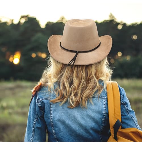 Image of LIDHAY Cowboy Hat for Women and Men Felt Wide Brim Suede Cowboy Cowgirl Hats Felt Cattleman Western Hats