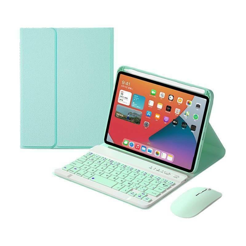 Étui clavier iPad mini 6 en cuir vert avec souris Bluetooth amovible
