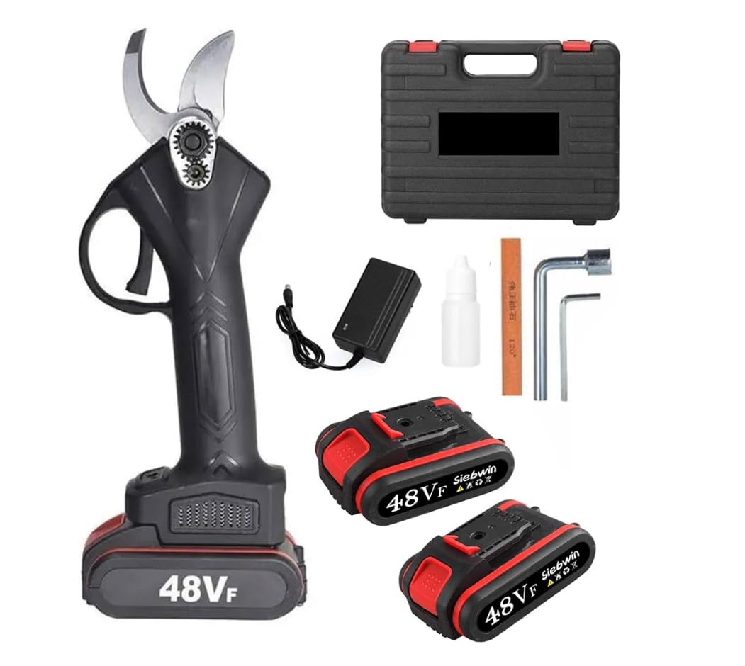 Bdit accesorios Tijeras de Poda con 2 Baterías de 48V Trituradora de Ramas Profesional Tijeras Eléctricas Tijera de Jardín Árboles Frutales Inalámbrica Sin Cables Arbustos, verde azul